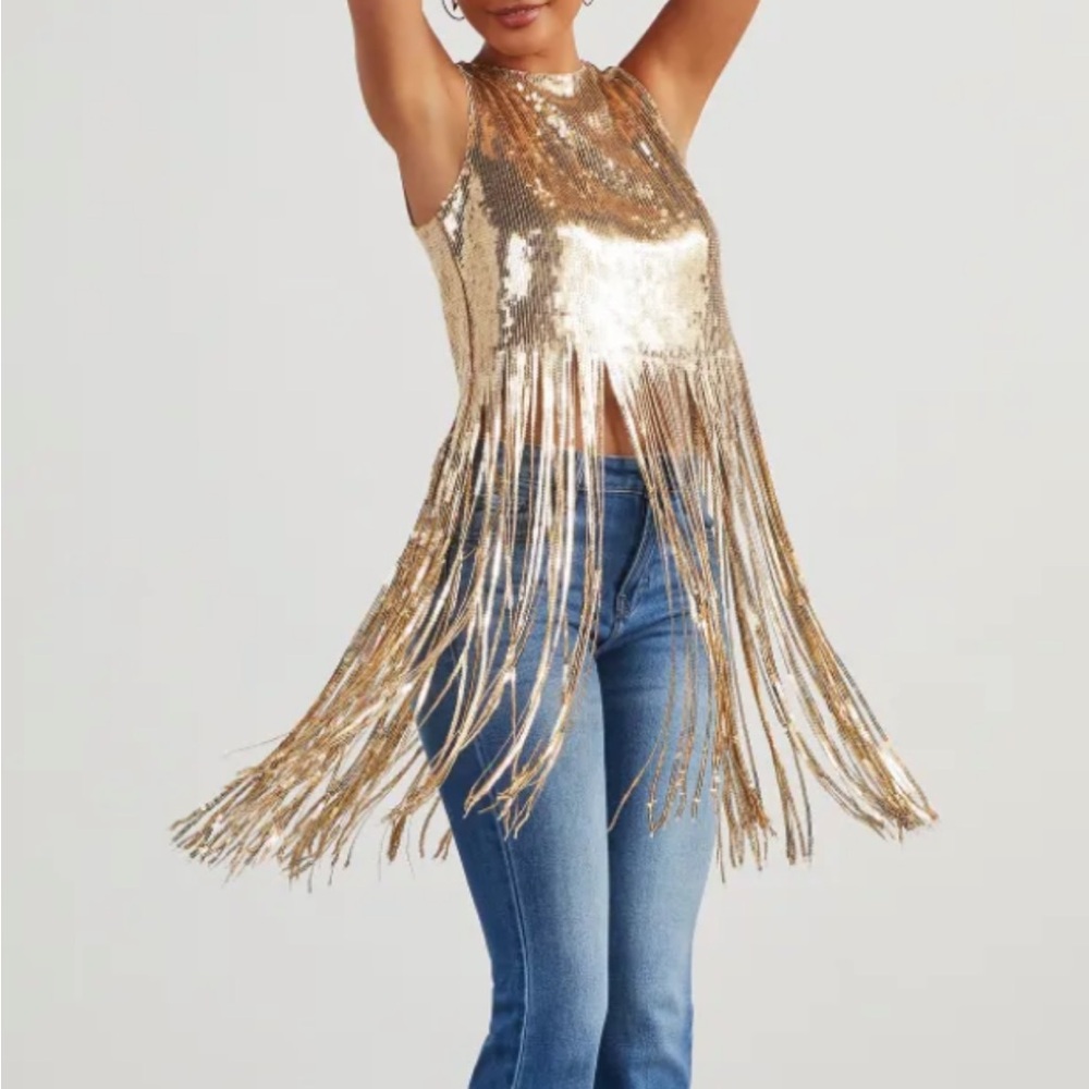 Gold Sequin Fringe top